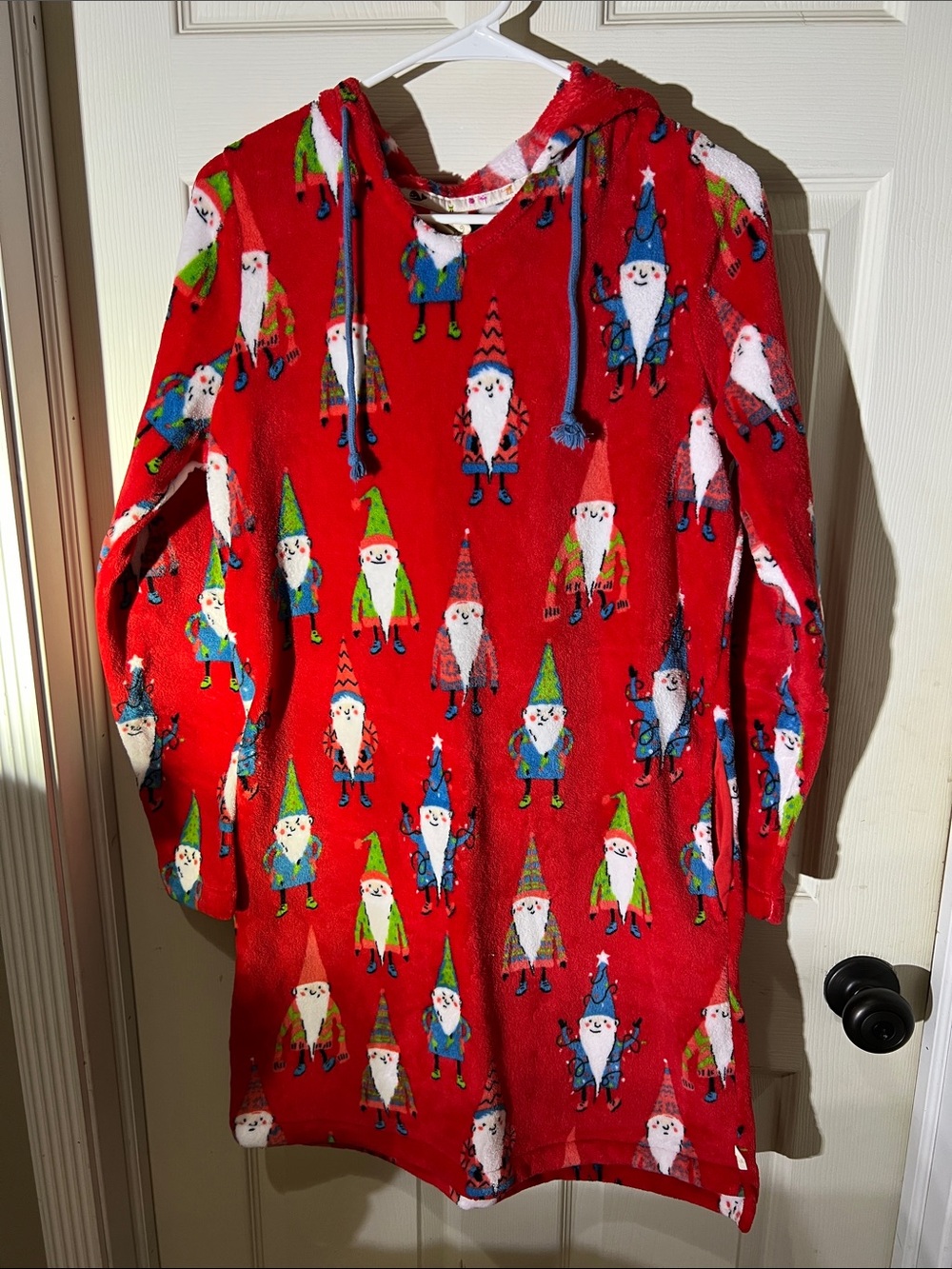 Juniors Red Santa Gnome Hooded Pajama Dress